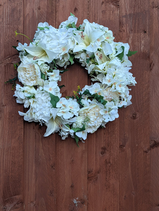 Boho artificial white floral wreath